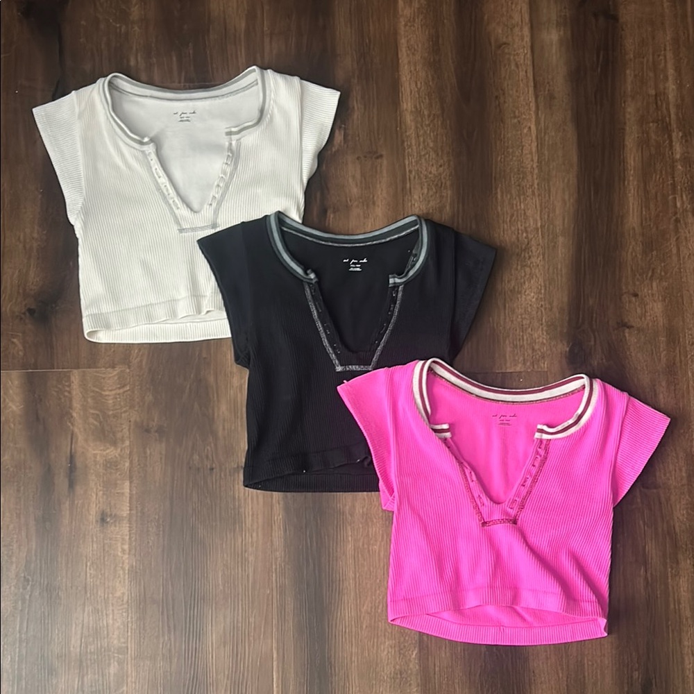 Urban Outfitters Ribbed Crop Tops - White, Black, Pink
